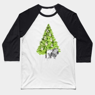 Pomeranian Dog Christmas scene with Christmas tree and Santa hat Baseball T-Shirt